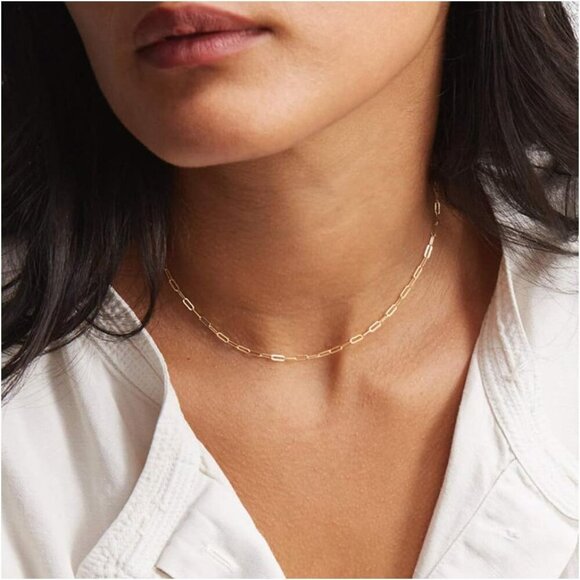 Versatile 14K Gold Plated Choker for Women - Minimalist Paperclip Style Gift - Picture 1 of 5